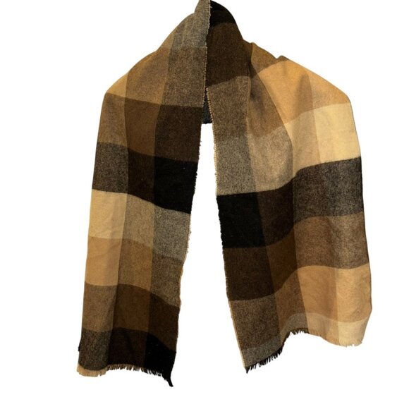 Angelo of Milano ITALY neutrals tan brown plaid wool blend scarf - Picture 1 of 5